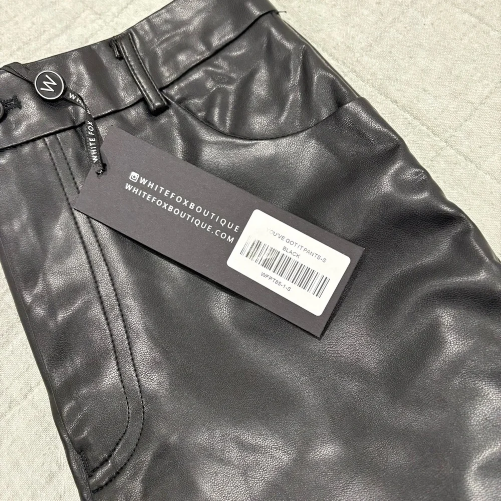 NWT White Fox Boutique You've Got It Pants Black Faux Leather Straight Leg Small